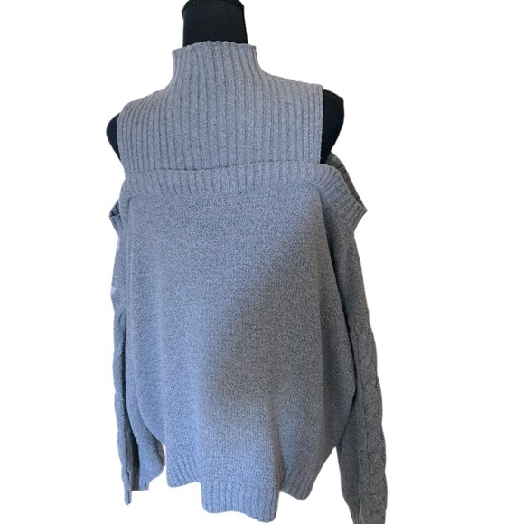 Oversized Cable Knit Sweater Sexy Boho Chic Grey/ White Off Shoulder Size 4X - Picture 4 of 12
